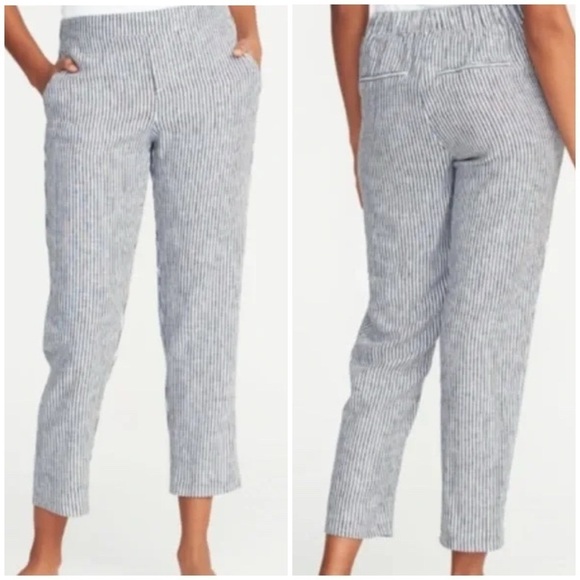 Old Navy Pants - Old Navy Linen Blend Harper Pull On Blue/White Stripe Pants Size 6